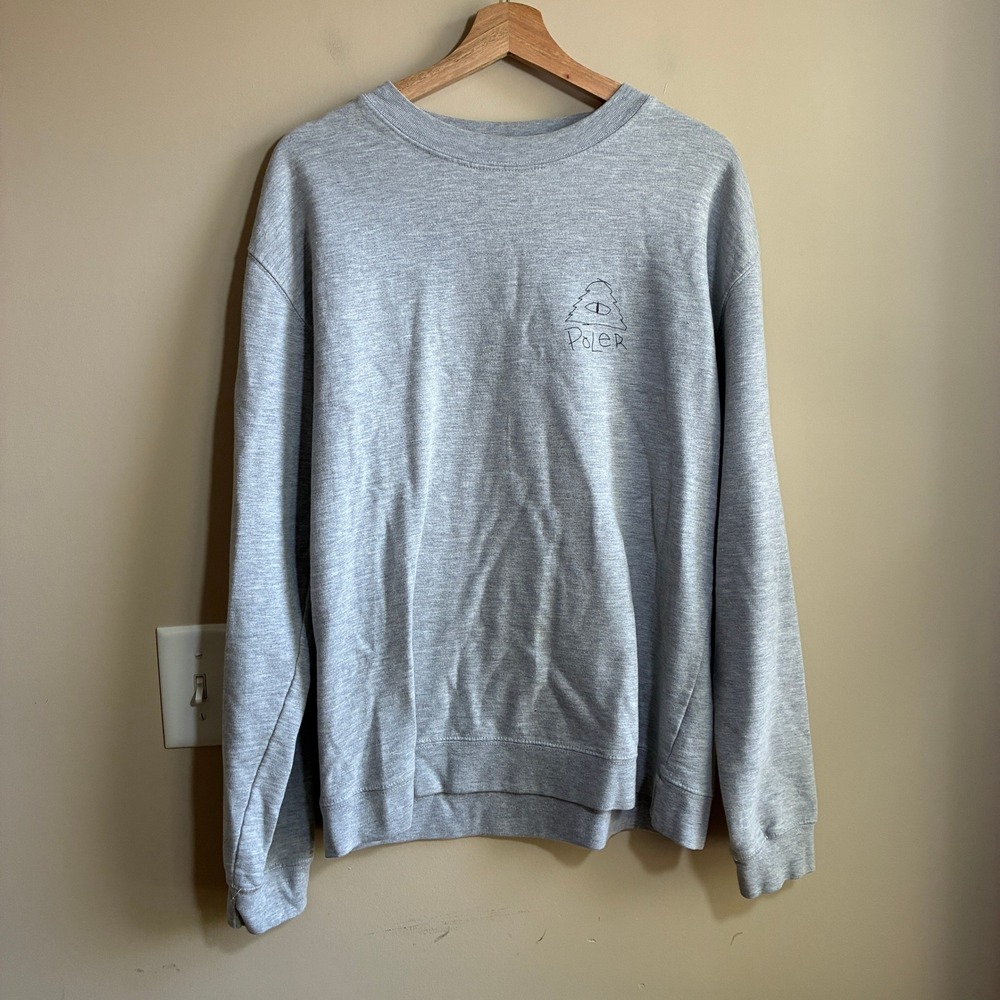 Poler Stuff Graphic Crewneck Sweatshirt Large Heather Gray Mens Outdoor Fleece